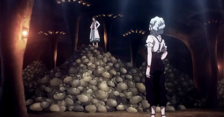 Death Parade standing on a pile of bones