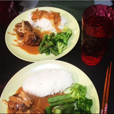 Rice and Hamburger with Tonkatsu sauce